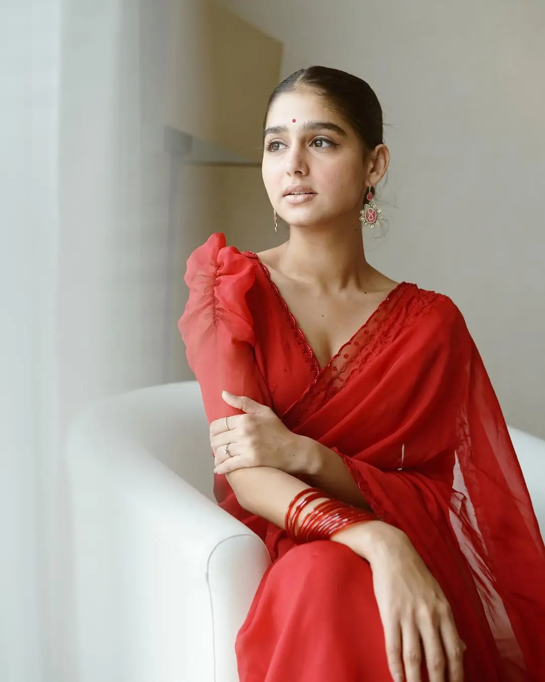 Malayalam Actress Anaswara Rajan in Traditional Red Saree